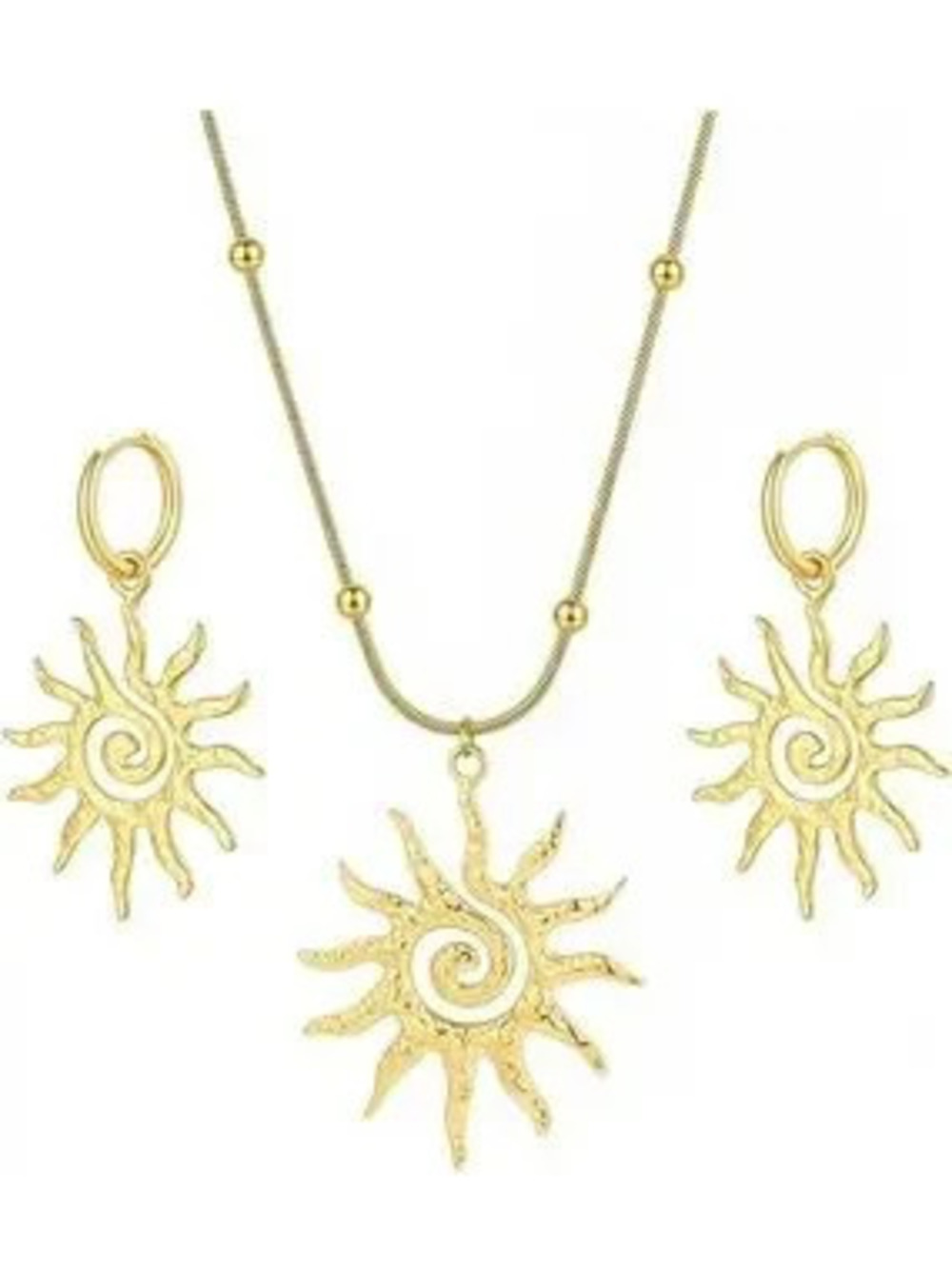 Anthropologie Gold Tone Sunburst Necklace and Matching Hoop Earrings